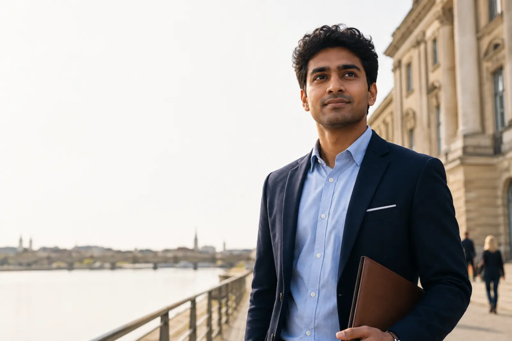 MBA student in Bordeaux exploring international business opportunities through American higher education